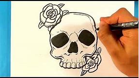 How to Draw AMAZING Skull Flower Drawing - Draw Tattoo Art - Drawing Step by Step for Beginners