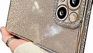 MINSCOSE Compatible with iPhone 14 Case,Luxury Glitter Rhinestone Bling Diamond Sparkle Shiny Bumper and Camera Lens Design Clear Phone Case for Women Girls-Gold