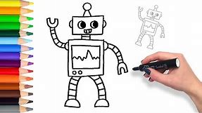 Learn How to draw a Friendly Robot | Teach Drawing Coloring Page