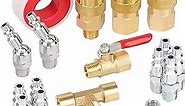 Hromee 18 Pieces Air Coupler and Plug Kit, 1/4-Inch NPT Air Hose Fittings and Compressor Accessories with Universal Quick Coupler, Brass Ball Valve, Swivel Air Plug and Tee Pipe Fitting