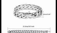 JOYEN Men's Chain Bracelet 316L Stainless Steel Curb Link 15mm Width, Silver Color