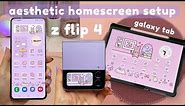 how I customize my samsung z flip 4 homescreen 💖 cute & aesthetic android theme ✨ unboxing & setup