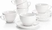 Sweese 6 Ounce Cappuccino Cups with Saucers, Porcelain Double Espresso Cups Set of 6 - White