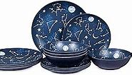 12 Piece Melamine Dinnerware Sets for 4 - Starry Pattern Camping Dishes Set for Indoor and Outdoor Use, Dishwasher Safe Plates and Bowls Sets, Dark Blue