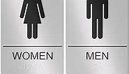 Restroom Signs For Business - Ideal Bathroom Sign For Men and Women - 9" by 6" - ADA Compliant with Braille - Strong Double-Sided Adhesives Included - Apply to Office, Home or Public Door / Wall