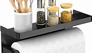 ESOW Paper Towel Holder Wall Mounted for Kitchen 13 in, Paper Towel Roll Rack with Storage Shelf Space, Both Available in Adhesive and Screws, SUS304 Stainless Steel (Matte Black)