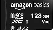 Amazon Basics Micro SDXC Memory Card with Full Size Adapter, A2, U3, Read Speed up to 100 MB/s, 128 gb, Black