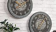 FirsTime & Co. Verdigris Calisto Sunflower Outdoor Wall Clock and Thermometer 2-Piece Set, Round, Waterproof Wall Clock for Patio, Home, Plastic, 16 x 1.12 x 16 inches