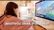 AESTHETIC DESK MAKEOVER: cute & cozy desk setup for productivity, work from home