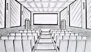 How to draw a room in one point perspective, a movie theater, step by step