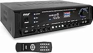 Pyle Home Audio Power Amplifier System - 300W 4 Channel Theater Power Stereo Sound Receiver Box Entertainment w/ USB, RCA, AUX, Mic w/ Echo, LED, Remote - For Speaker, iPhone, PA, Studio Use PT390AU