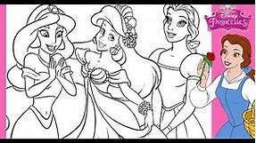 Disney Princess Portrait Coloring Page COLOR ARIEL JASMINE BELLE TOGETHER Coloring three Princesses