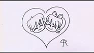 How to Draw Chibi Characters - Cute Chibi Couple in Love Heart | CC