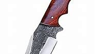 Handmade High Carbon Steel Knife - Full Tang Bushcraft Knife - Fixed Blade Survival Knife, Hunting Knife, Knives For Men & Camping Knife - Knife With Rosewood & Sheath