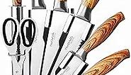 Sharp Kitchen Knife Set – Rotating 7 Pcs Stainless Steel Knife Block – 360 Degree Rotating Acrylic Stand – by Nuovva