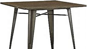 Modway Alacrity 36" Rustic Modern Farmhouse Wood Square Dining Table with Steel Legs in Brown