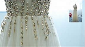 Pearls Beaded Champagne Prom Dress (1X010)