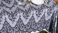 Pardecor Black-Lace-Tablecloth Floral Eyelash Lace Tablecloth 60x120-Inch Bridal Mesh Fabric Rectangle Tulle Table Cloth Wedding Holiday Party Rustic Table Linen Corded Lace