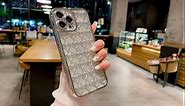iPhone 13 Pro Max Case Glitter, Luxurly Plated Glitter Transparent 3D Heart, Bling Sparkly Phone Cases for iPhone 13 Pro Max, Soft Shockproof Protective Back Cover for Women Girls, Silver