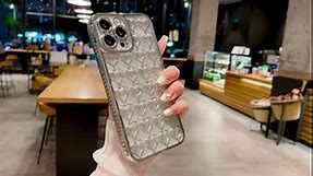 iPhone 13 Pro Max Case Glitter, Luxurly Plated Glitter Transparent 3D Heart, Bling Sparkly Phone Cases for iPhone 13 Pro Max, Soft Shockproof Protective Back Cover for Women Girls, Silver