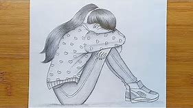 Draw Alone girl with pencil sketch/ How to draw a Sad Girl Step by step