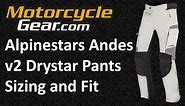 Alpinestars Andes v2 Drystar Pants Sizing and Fit Guide
