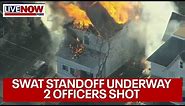 Lansdowne, PA shooting: 2 officers shot, house on fire as SWAT surrounds | LiveNOW from FOX