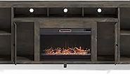 Bridgevine Home Rustic Joshua Creek Fireplace TV Stand Entertainment Center, Accommodates TVs up to 95 Inches, Fully Assembled Knotty Alder Solid Wood, 84 Inches, Barnwood Finish