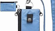 Minimalist RFID Blocking Small Wallet with ID Window,WaterResistant Zip Id Case Wallet with Lanyard Keychain for Cards,Cash,Travel,Women,Men (Light Blue)
