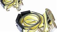 DKG-304 Yellow Heavy Duty Double J Hook Wheel Strap with Ratchet - Over Tire Wire Hook Car Hauler Tie Down - Auto Transporter Trailer Strap with Steel Ratchet - Working Load Limit of 3330 LB (2 Pack)