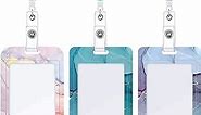 3 Set Heavy Duty Badge Holder with Retractable Reel, Marble Retractable ID Badge Holders with Clip Name Key Card Holder Case for Teacher Nurse Doctor Student Office Gift for Coworkers