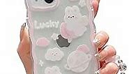 ZSYTZL Compatible with iPhone 13 Case Cute Cartoon Peach Rabbit Pattern with Cute Chain Design for Women Girls Aesthetic Kawaii Slim Soft TPU Transparent Case for iPhone 13-Peach Rabbit