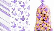 100 Pieces Butterflies Cellophane Goody Bags Plastic Butterfly Candy Bag Butterfly Treat Bags with 100 Pieces Silver Twist Ties for Butterfly Theme Baby Shower Birthday Party Dessert Decors (Purple)