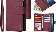 LBYZCASE Galaxy S9 Case,Samsung S9 Wallet Case,Luxury Folio Flip Leather Phone Cover[Zipper Pocket][Wrist Strap][Kickstand][Magnetic Closure] for Samsung Galaxy S9-Wine Red