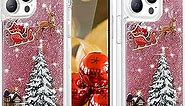 Glitter Christmas Case for iPhone 15 Pro Max,Cute Christmas Tree Santa Elk Liquid Flowing Floating Moving Bling Sparkle Clear Shockproof Women Girls Case for iPhone 15 Pro Max 6.7 Inch (Pink)