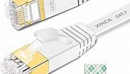 XINCA Cat 7 Flat Ethernet Cable 50ft White, High Speed 10GB Shielded (STP) LAN Internet Network Cable Ethernet Patch Computer Cable with Rj45 Connectors and 25pcs Adhesive Cable Clips