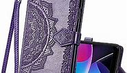 Wallet Case for Moto G 5G 2023,PU Leather Case Flip Protective Phone Case Woman Girl Wrist Strap Card Slots Holder Pocket Emboss Mandala Flower Kickstand Case for Motorola Moto G 5G 2023 Purple