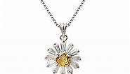 925 Sterling Silver Tiny Daisy Flower Pendant Necklace for Women, 1mm Box Chain