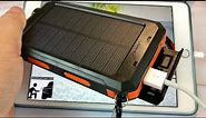 Rugged Solar Charger 10000mAh Portable Power Bank Battery with LED flashlight and compass by Absone