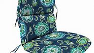 Jordan Manufacturing 45" x 22" Fanfare Capri Blue Floral Rectangular Outdoor Chair Cushion with Ties and Hanger Loop