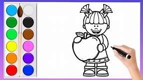 cute girl drawing and apple,drawing for kids dolls