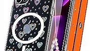 (4in1 Holographic Heart for Magsafe Case for iPhone 13 Pro 6.1” inch Cute Clear Hearts Phone Cases Aesthetic Girls Women Glitter Laser Love Design Camera Cover+Screen+Chain for 13Pro