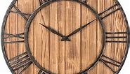 Oldtown Farmhouse Metal & Solid Wood Noiseless Wall Clock (Wood, 36-inch)