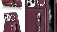 DEYHU iPhone 11 pro max Case with Card Holder for Women, iPhone 11 pro max Phone Case Wallet with Credit Card with Ring Kickstand Zipper Shockproof Slim Stand Case for iPhone11promax - Red Wine
