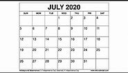 Free Printable July 2020 Calendar - Wiki-Calendar.Com