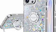 Silverback for iPhone 13 Pro Max Case with Ring Stand, Women Girls Bling Holographic Sparkle Glitter Cute Cover, Diamond Ring Protective Phone Case for iPhone 13 Pro Max 6.7'' - Clear Silver
