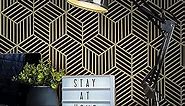 Black and Gold Peel and Stick Wallpaper Modern Geometric Wallpaper Striped Hexagon Removable Wall Paper Self Adhesive Waterproof Vinyl Contact Paper for Cabinet Shelf Drawer 15.7"x197" Renter Friendly