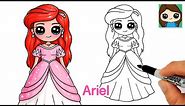 How to Draw Little Mermaid Ariel in Pink Human Princess Dress