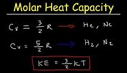 Molar Heat Capacities of Gases, Equipartition of Energy & Degrees of Freedom