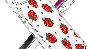 Crystal Phone Case for iPhone 13(2021)/iPhone 14(2022) 6.1", Cute Clear Protective Cover，Cute Red Strawberry Design [Not-Yellowing]Soft Shockproof Clear Phone Protective Case Cover for Women Girls